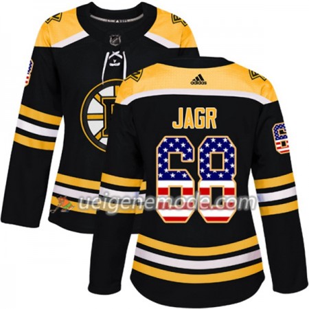 Dame Eishockey Boston Bruins Trikot Jaromir Jagr 68 Adidas 2017-2018 Schwarz USA Flag Fashion Authentic